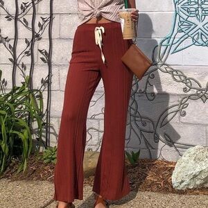 Rust Orange Cozy Flowy Drawstring Pants